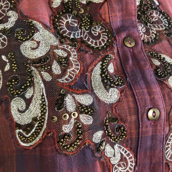 Free People Stevie's Embellished Plaid Shirt Tunic in red/burgundy size M - Picture 5 of 12